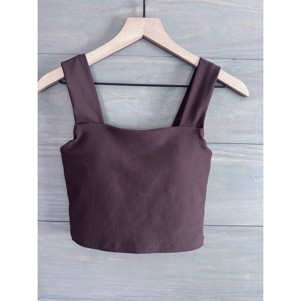 Salt Project Ribbed Energy  Crop Tank Top Square Neck Built-in Bra Small 1T25A5